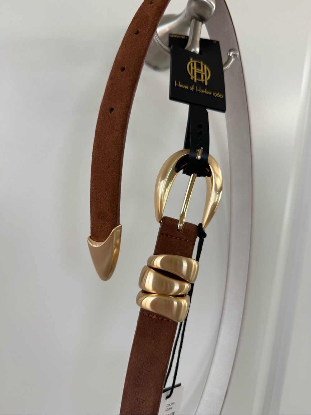 House of Harlow 1960 Brown COGNAC Suede Belt with Gold Hardware NWT